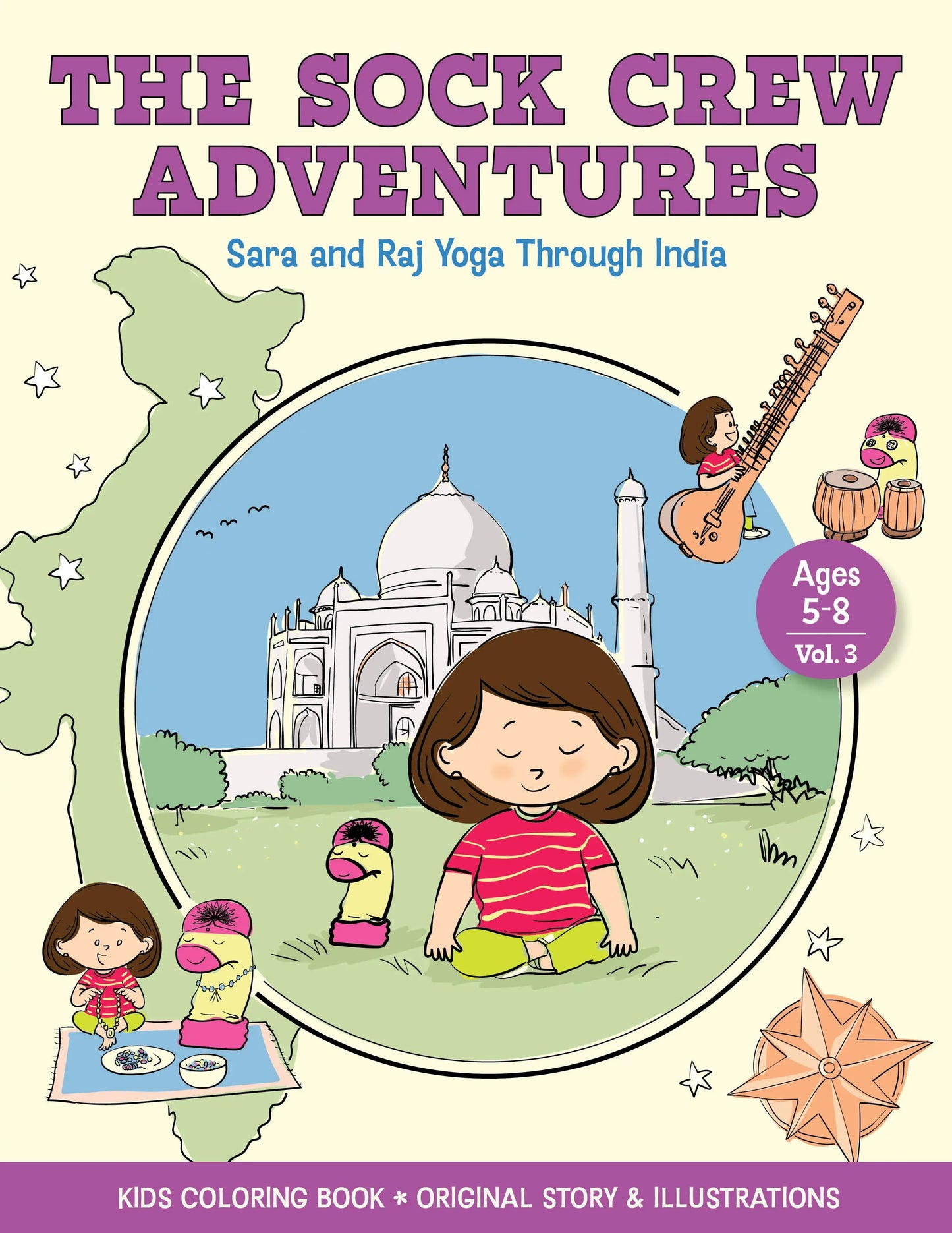 Sara and Raj Yoga Through India Book Cover - Sock Crew Adventures