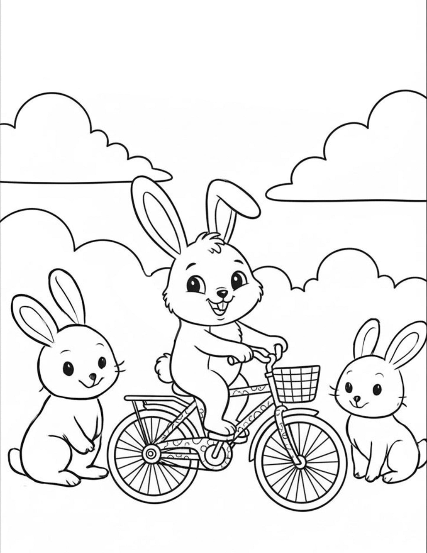 Free Easter Bunny Coloring Page of Bunny Riding a Bicycle