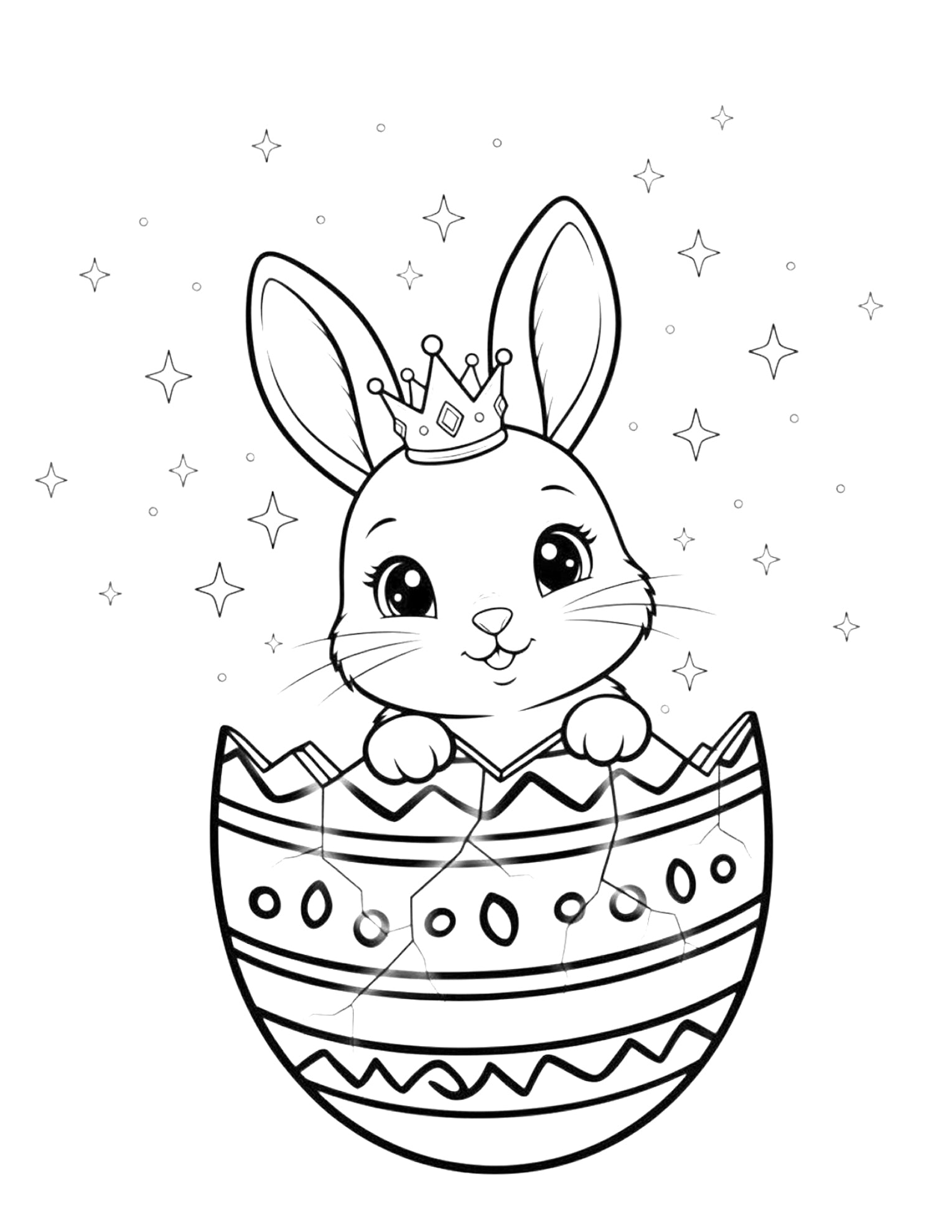 Free Easter Bunny Coloring Page of Princess Bunny in an egg