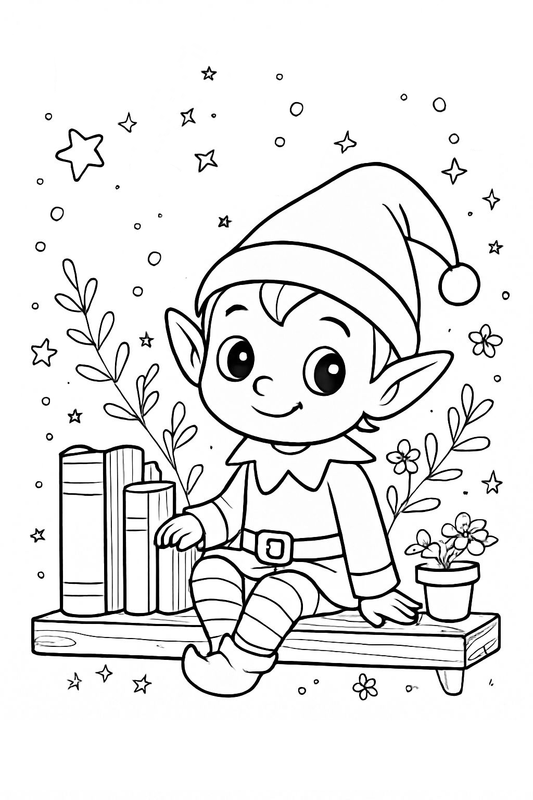 Free - Tiny Elf on the Shelf Coloring Page
