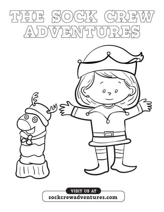 Free - Christmas Sara the Elf and Sam the Reindeer Coloring Page